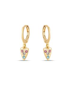Brinco Argolinha Coracao Comprido 8mm c/ Pedra  - 00 - 12mm x 23mm - 1.30gr