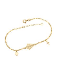 Pulseira Elo Portugues c/ Nossa Sra. Aparecida Cruz Coracao  - CN - 10mm x 200mm - 2.40gr