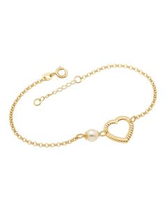 Pulseira c/ 1 Coracao Vazado Corda 1 Perola 6mm - CE - 14mm x 200mm - 2.00gr